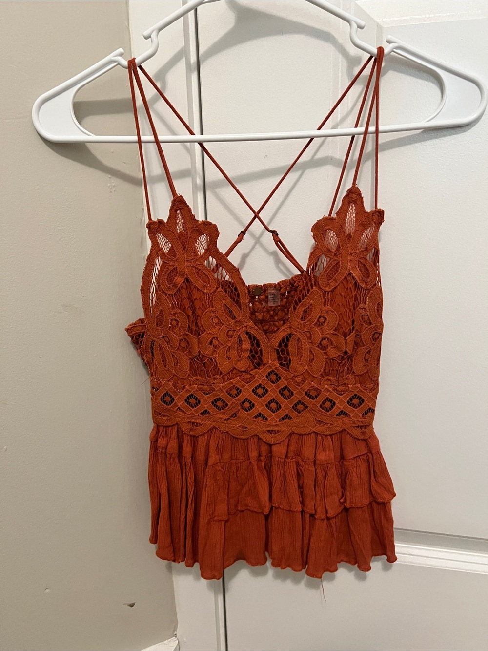 Free People Burnt Orange Crochet Tiered Camisole